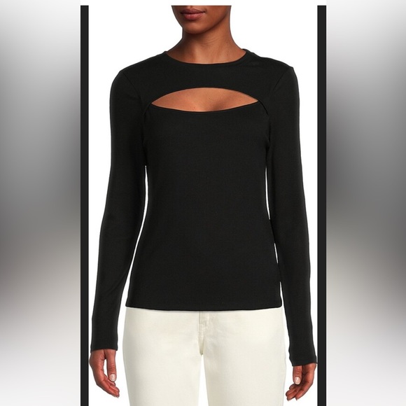 Sanctuary Open Cut Out Long Sleeve Ribbed Top Black Medium - Picture 1 of 6